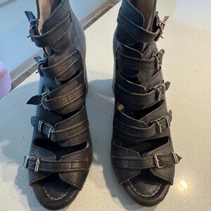 Freebird Topaz Black Leather Sandals Bootie